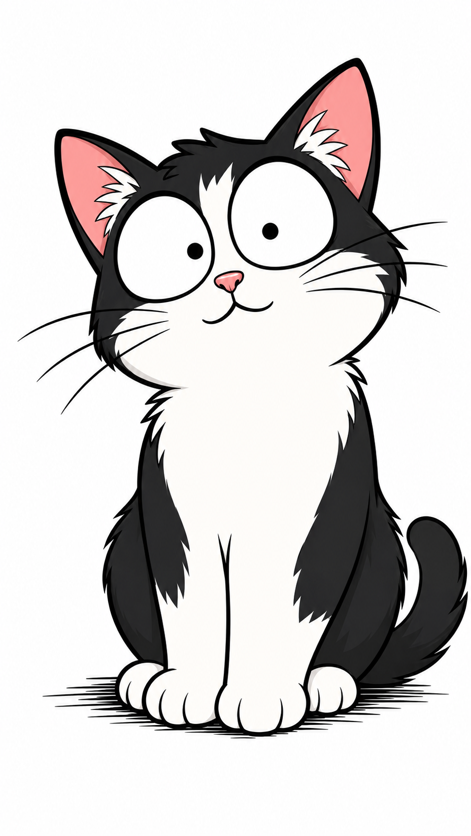 Spencer's wide-eyed black and white tuxedo cat mascot